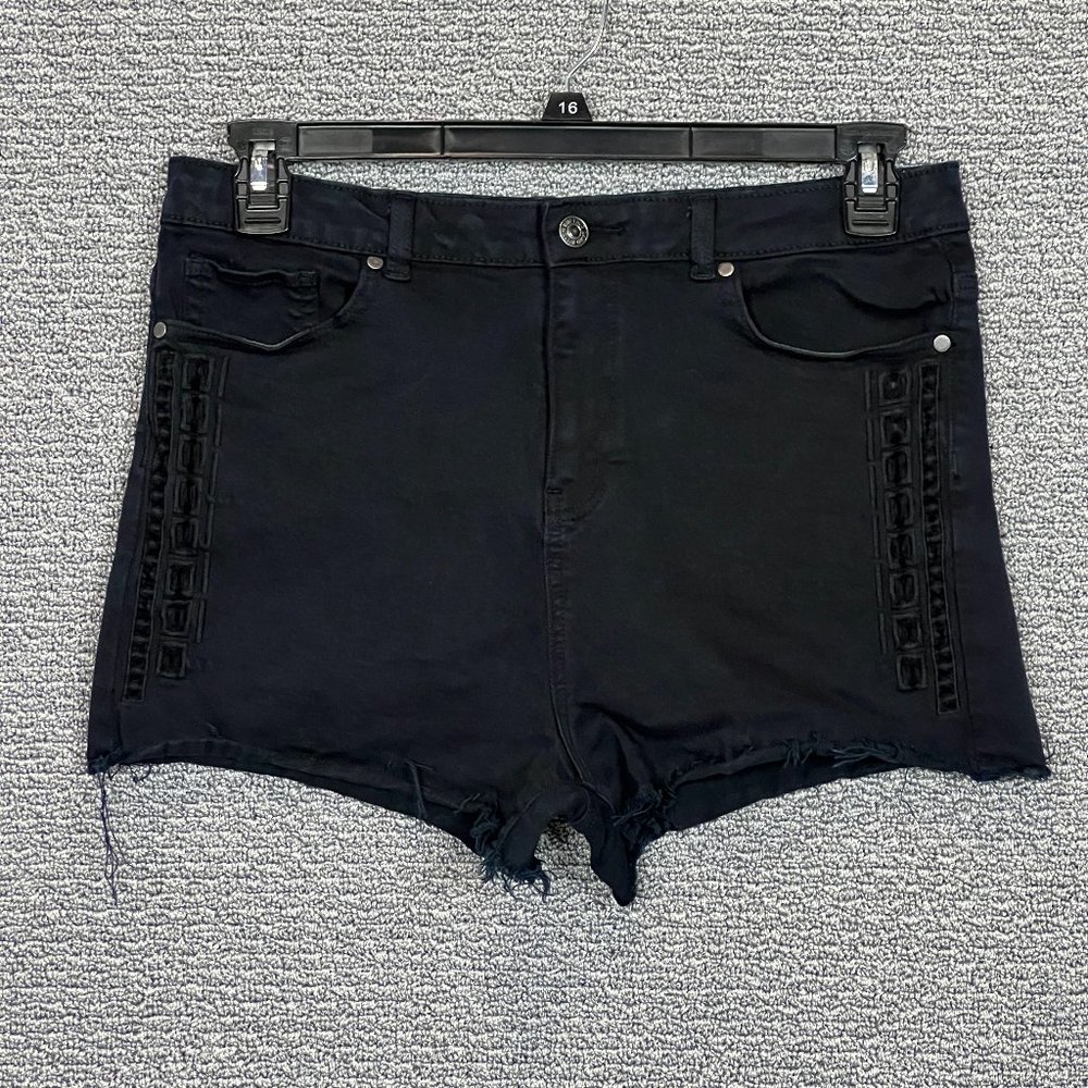 Buffalo David Bitton Cut off Shorts Panama Women's 30 Black High Rise Stretch